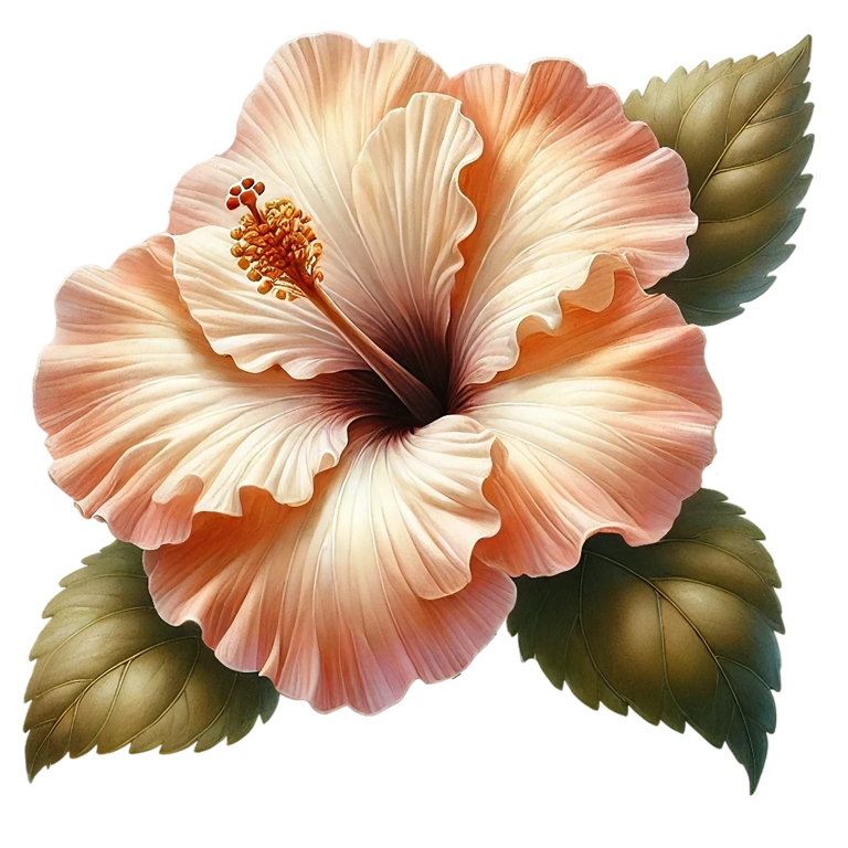 Peach Hibiscus Flower With Leaves Vinyl Sticker Decal