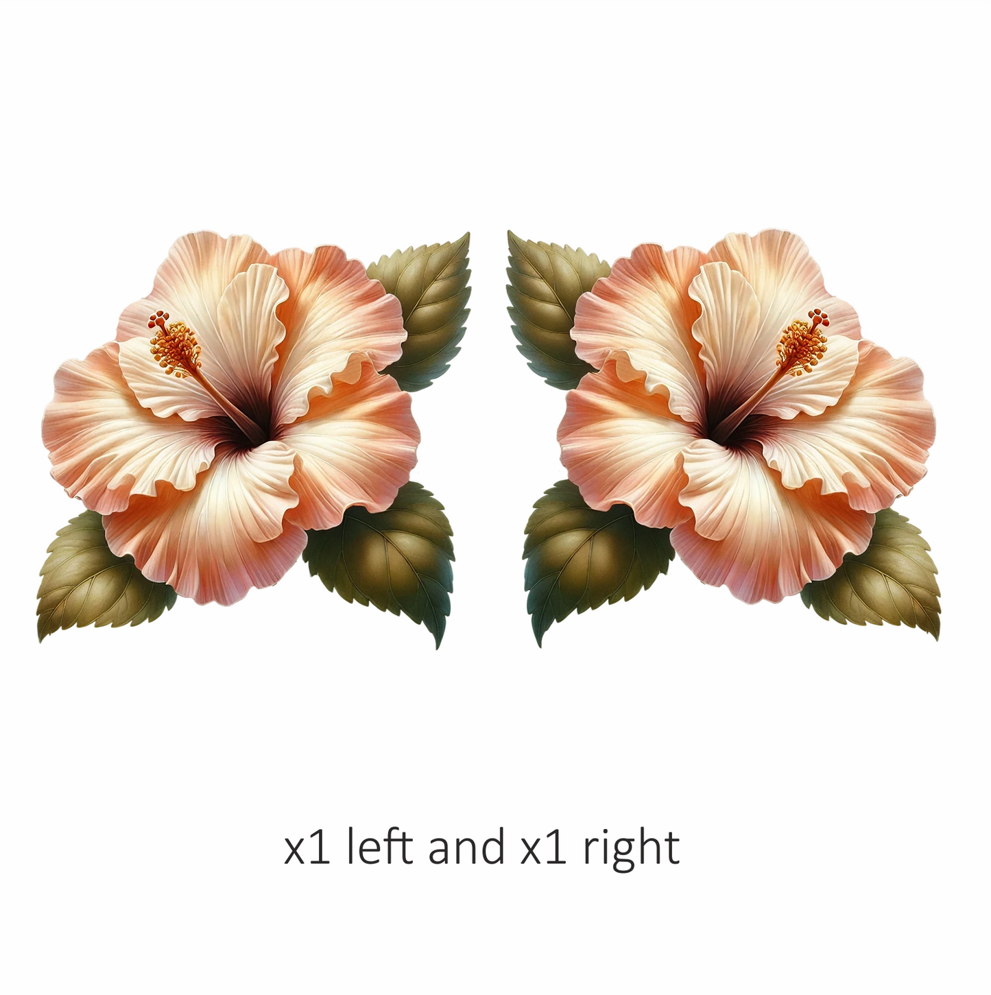 Peach Hibiscus Flower With Leaves Vinyl Sticker Decal