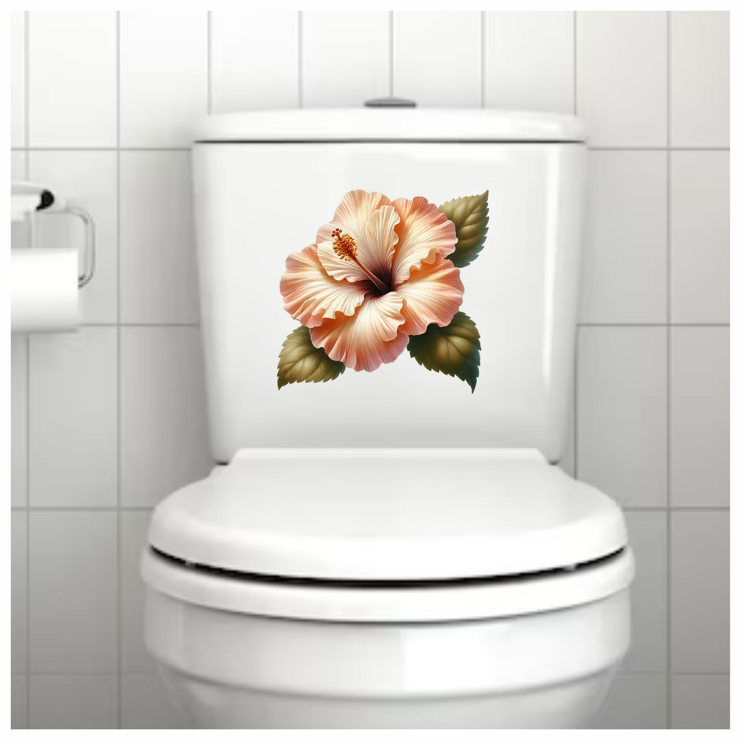 Peach Hibiscus Flower With Leaves Vinyl Sticker Decal