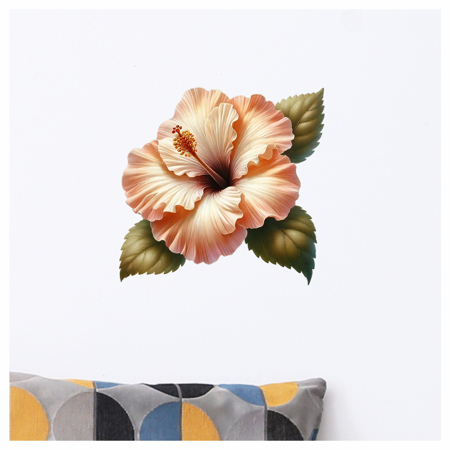 Peach Hibiscus Flower With Leaves Vinyl Sticker Decal