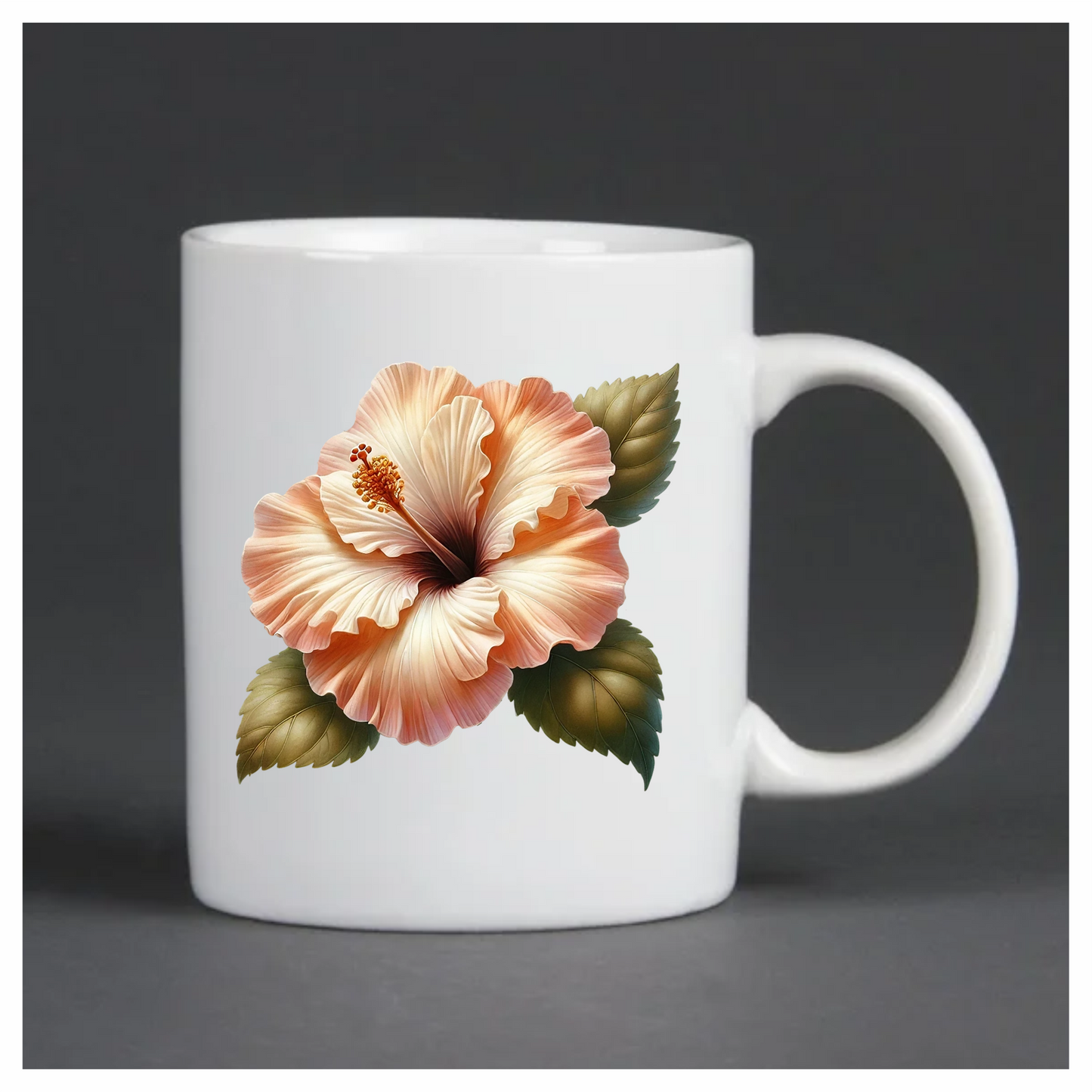 Peach Hibiscus Flower With Leaves Vinyl Sticker Decal