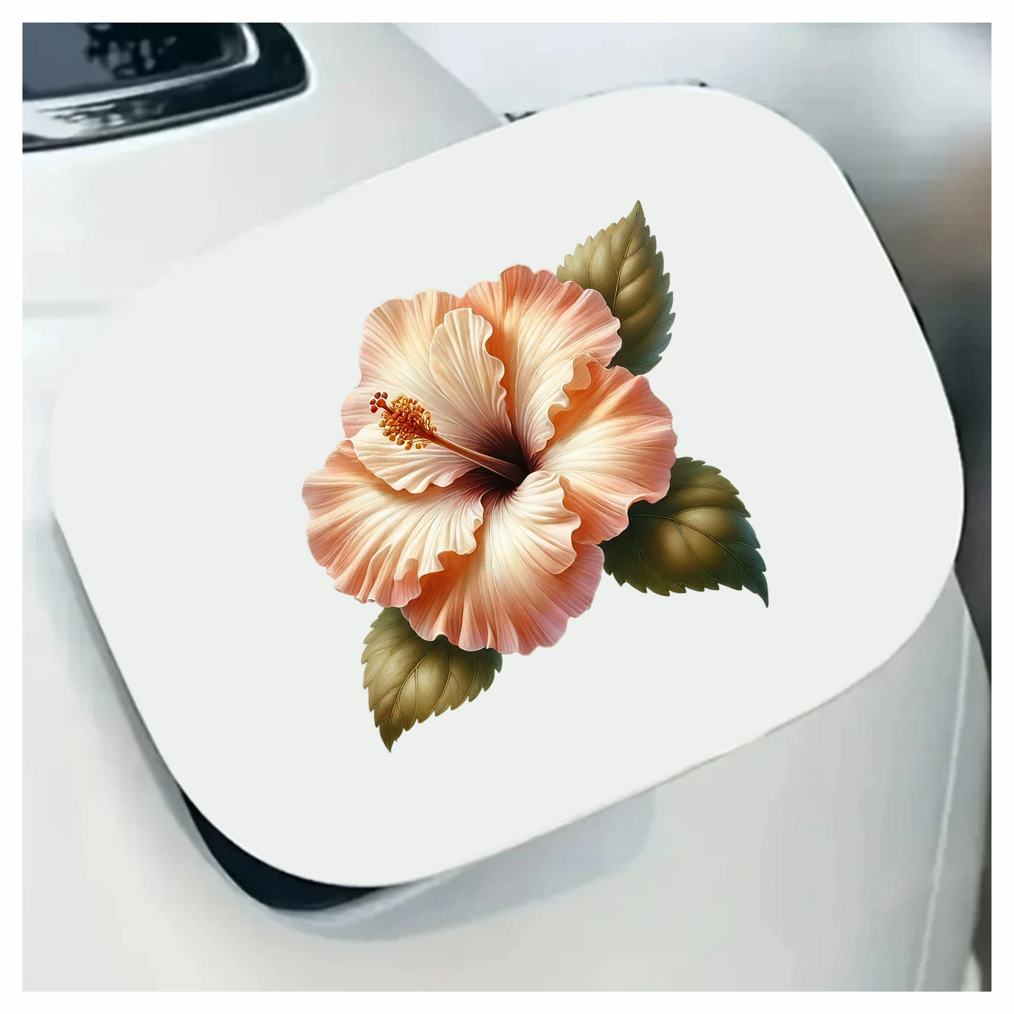 Peach Hibiscus Flower With Leaves Vinyl Sticker Decal