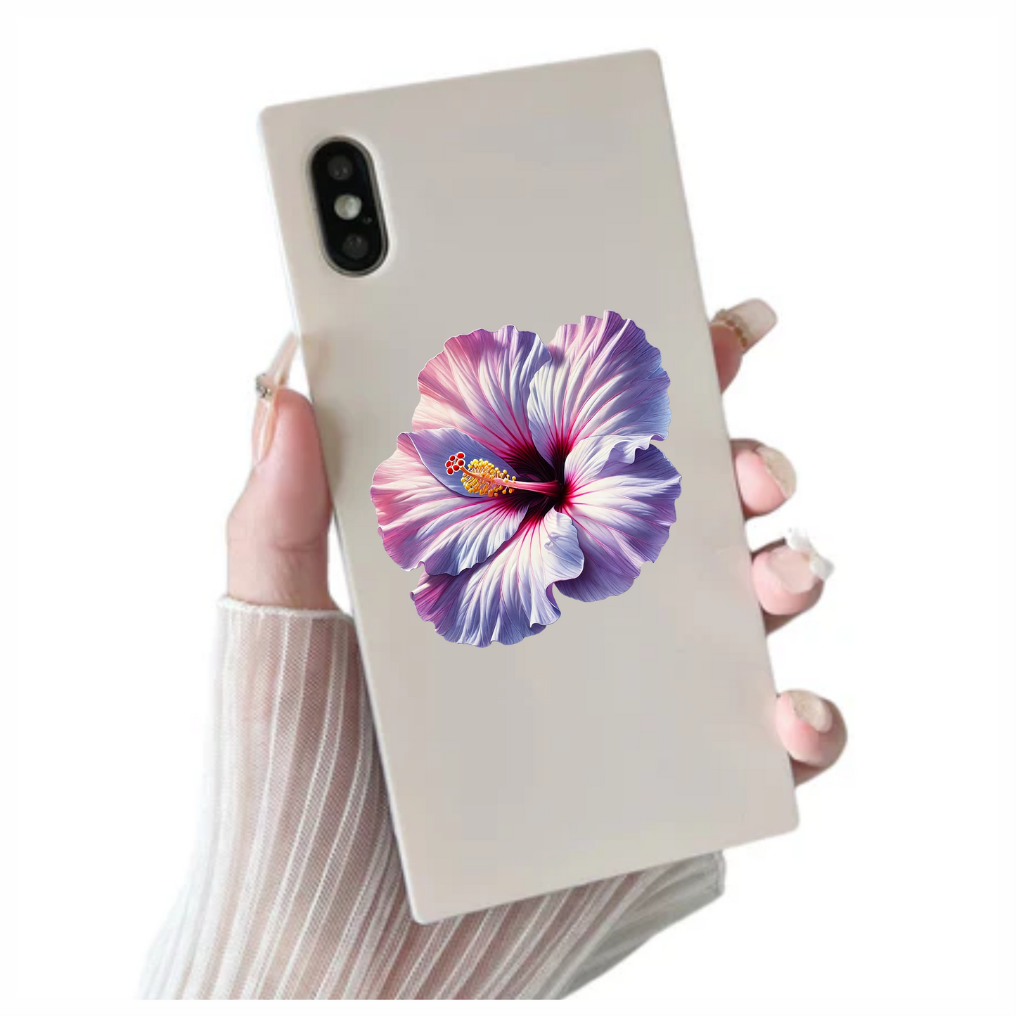 Pink White Hibiscus Flower Closeup Vinyl Sticker Decal