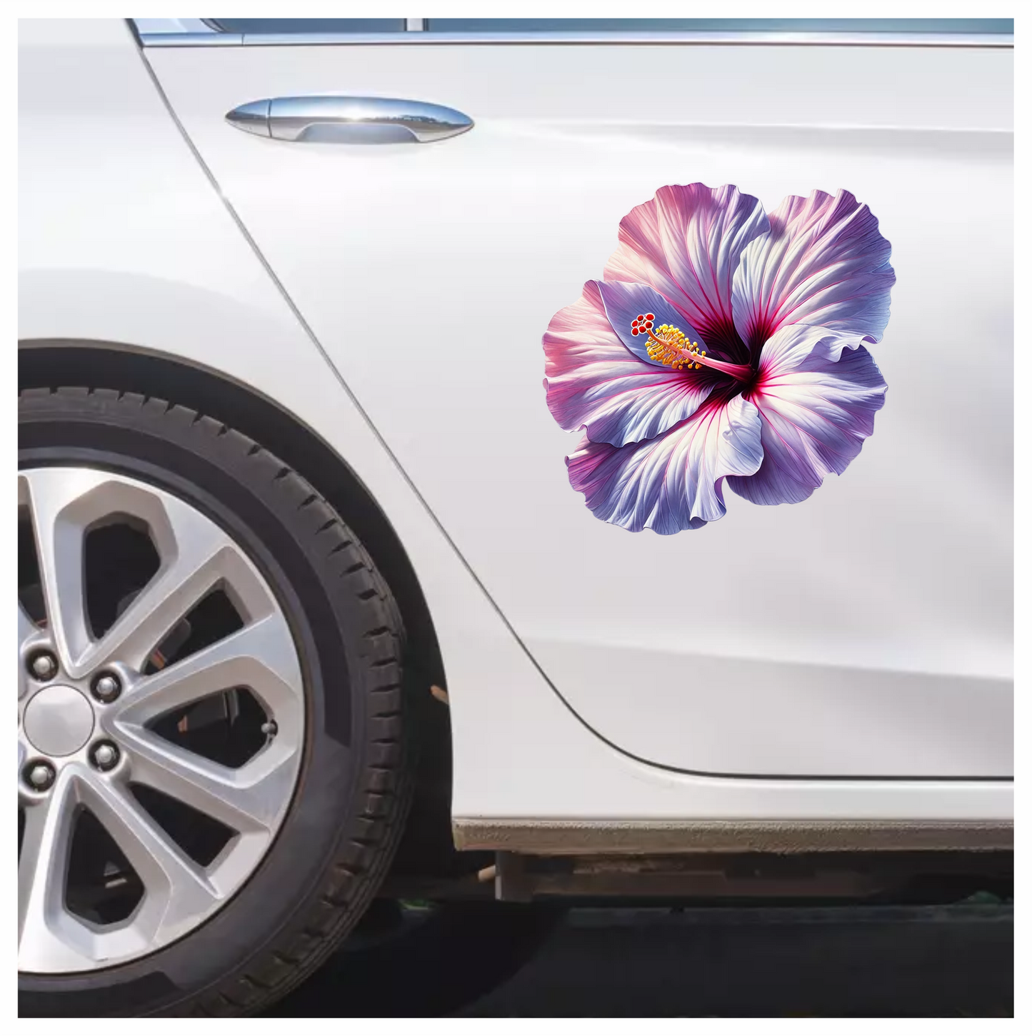 Pink White Hibiscus Flower Closeup Vinyl Sticker Decal