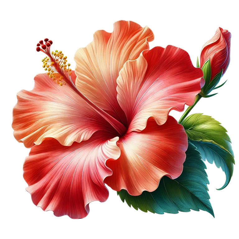 Red Hibiscus Flower Green Leaves Vinyl Sticker Decal