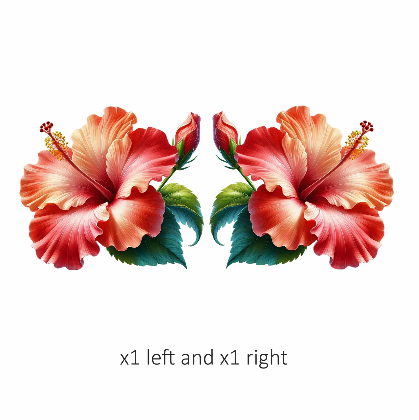 Red Hibiscus Flower Green Leaves Vinyl Sticker Decal