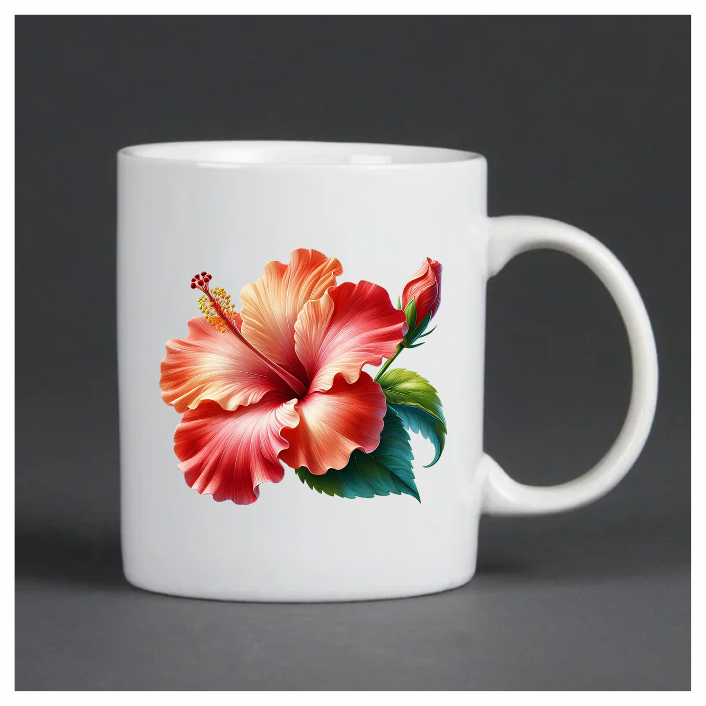 Red Hibiscus Flower Green Leaves Vinyl Sticker Decal