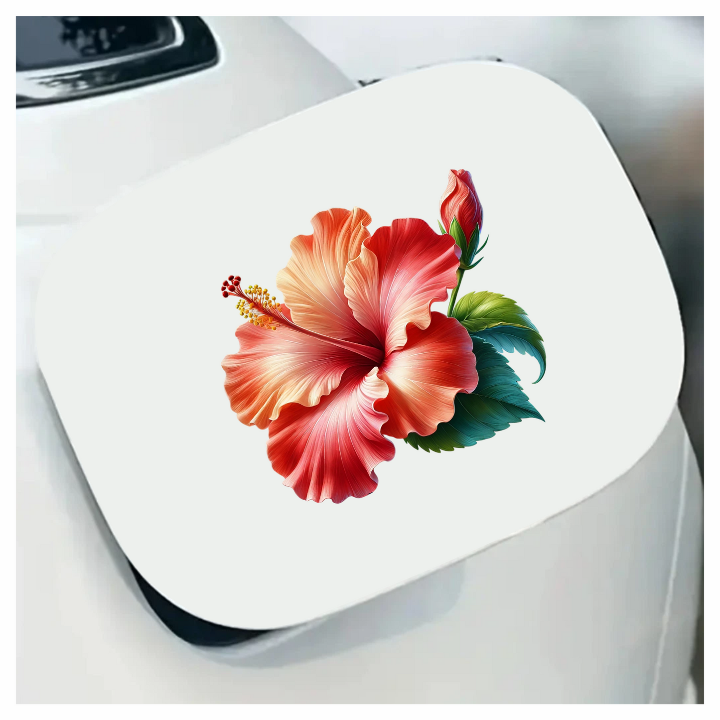 Red Hibiscus Flower Green Leaves Vinyl Sticker Decal