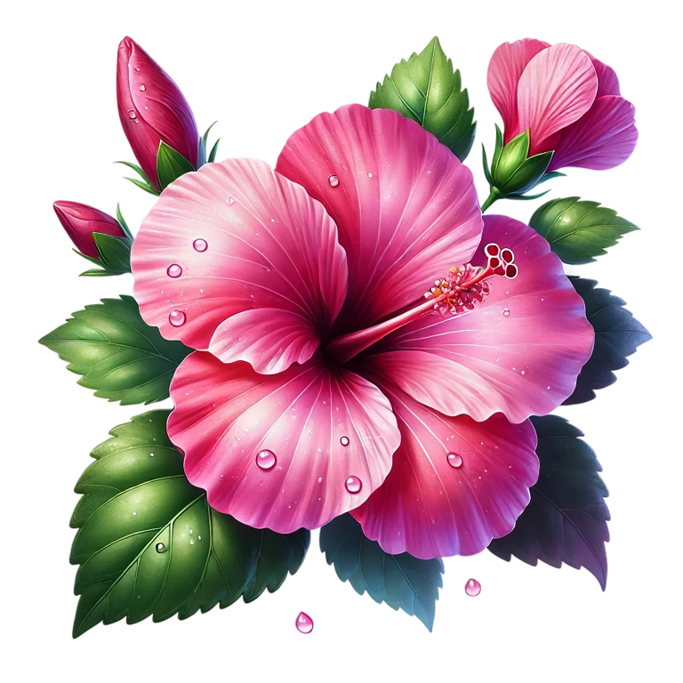 Pink Hibiscus Flower Green Leaves Vinyl Sticker Decal