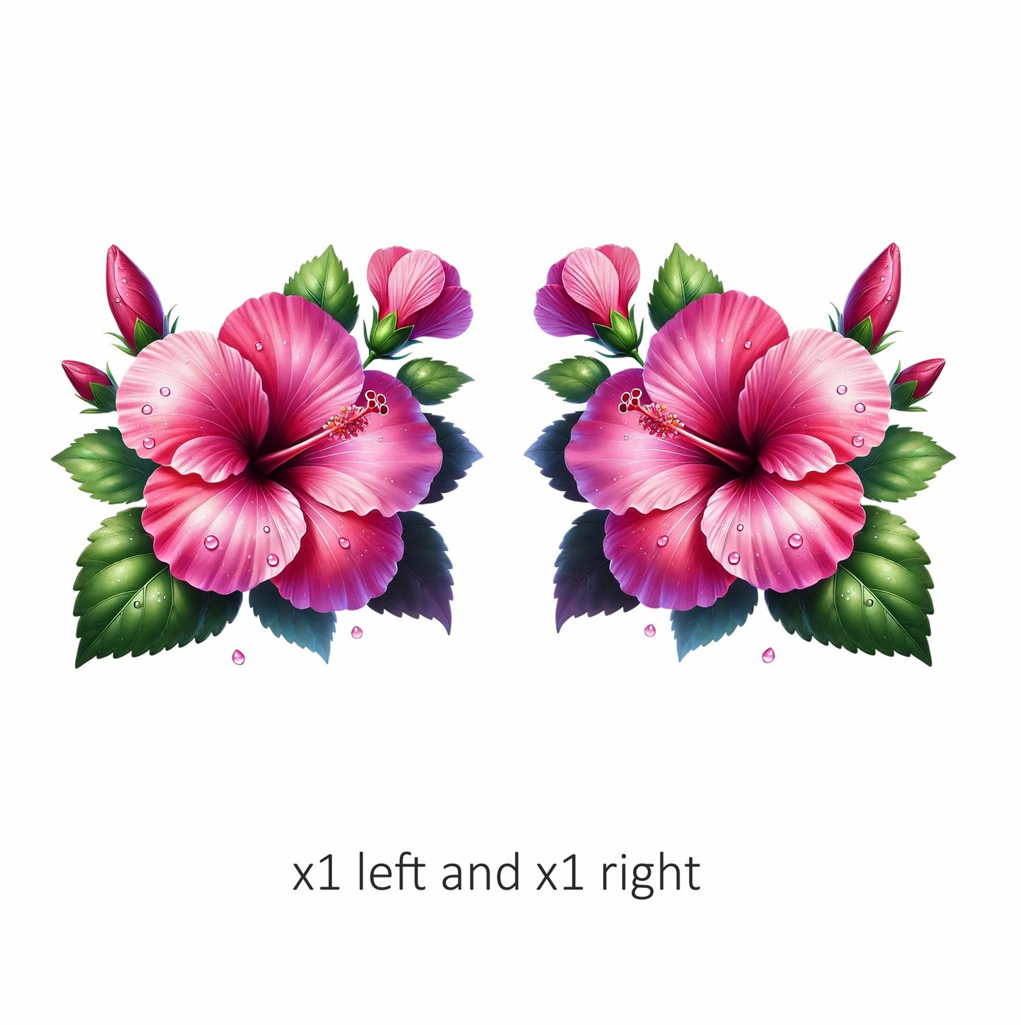 Pink Hibiscus Flower Green Leaves Vinyl Sticker Decal