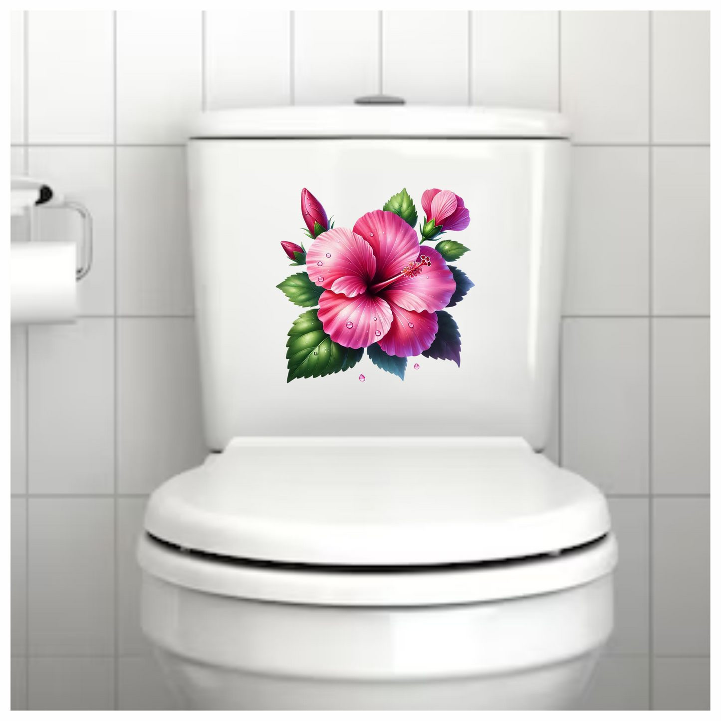 Pink Hibiscus Flower Green Leaves Vinyl Sticker Decal