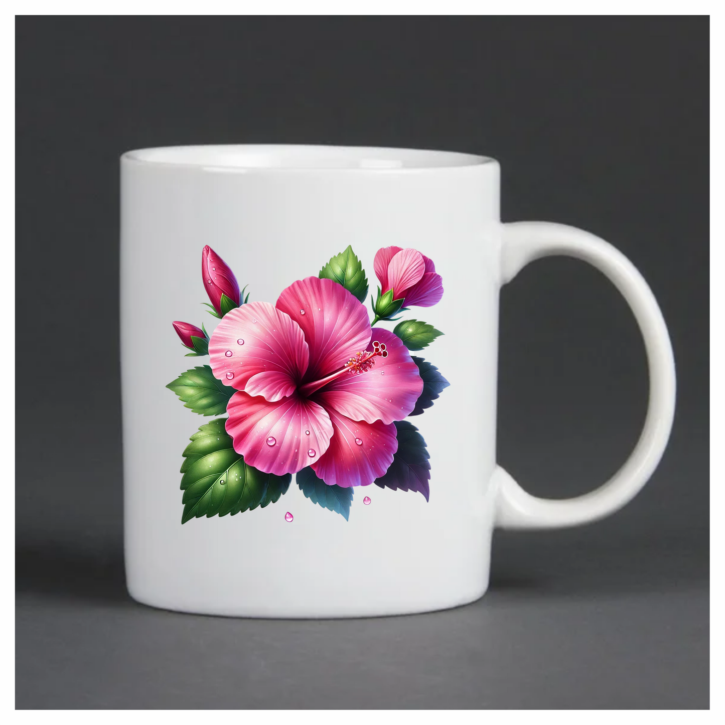 Pink Hibiscus Flower Green Leaves Vinyl Sticker Decal