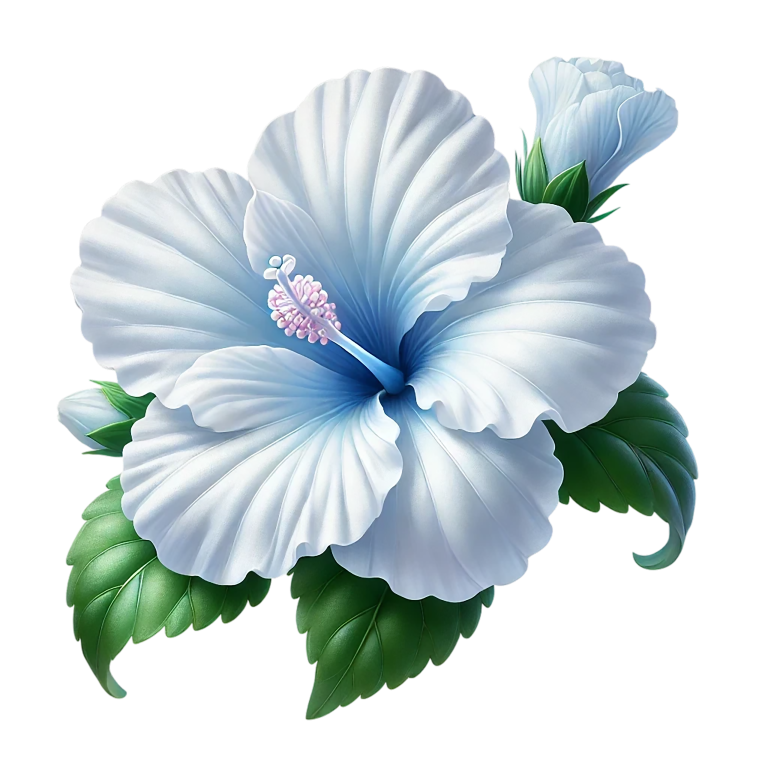 White Hibiscus Flower Green Leaves Vinyl Sticker Decal