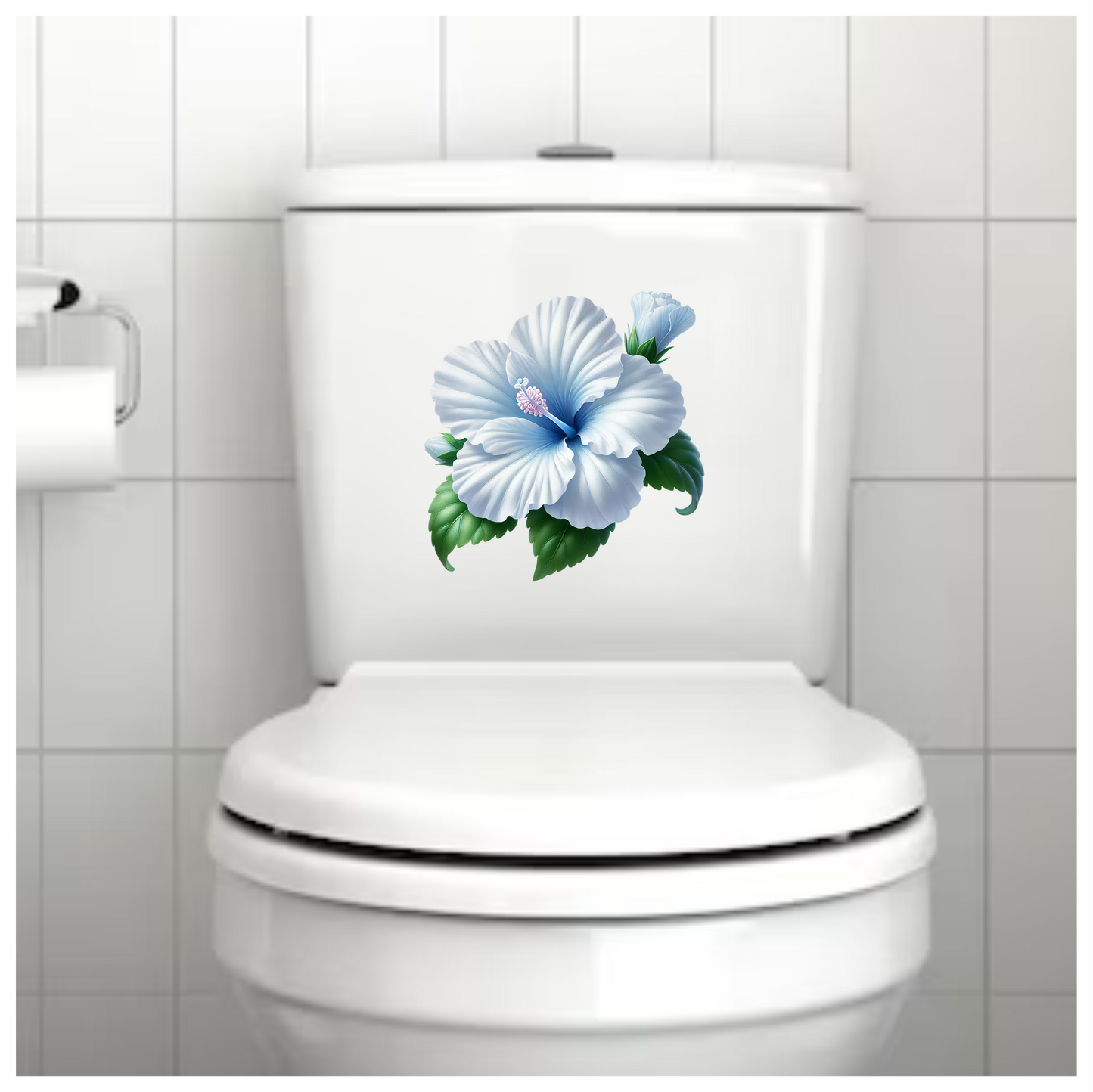 White Hibiscus Flower Green Leaves Vinyl Sticker Decal