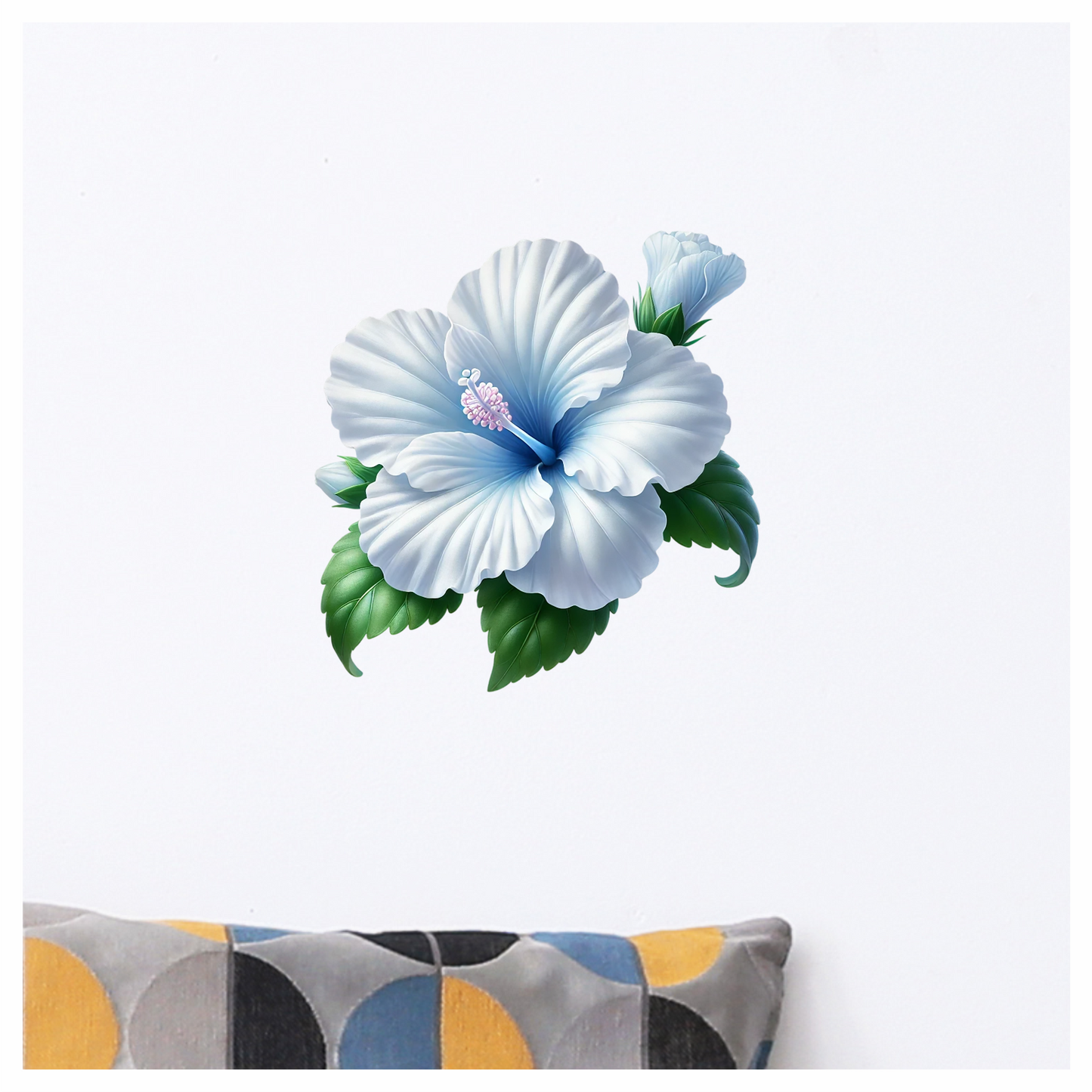 White Hibiscus Flower Green Leaves Vinyl Sticker Decal