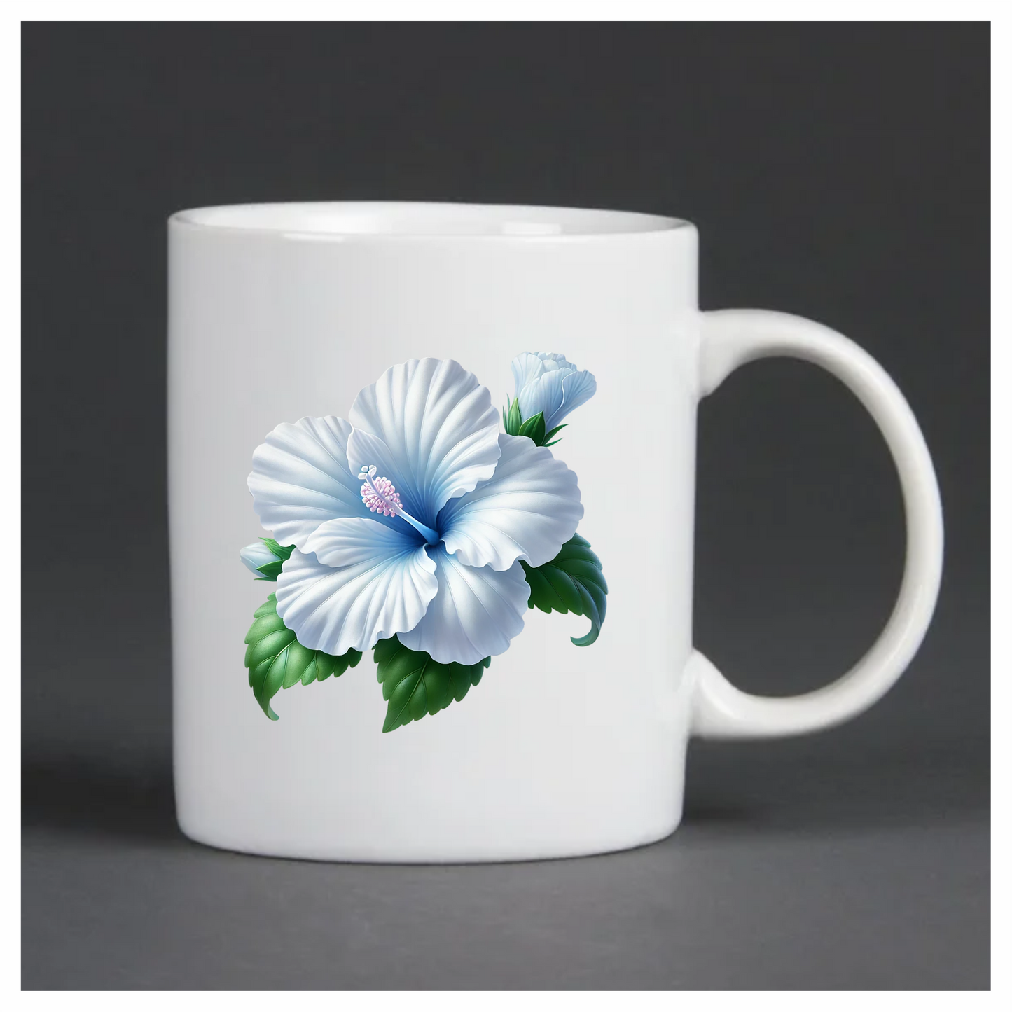 White Hibiscus Flower Green Leaves Vinyl Sticker Decal