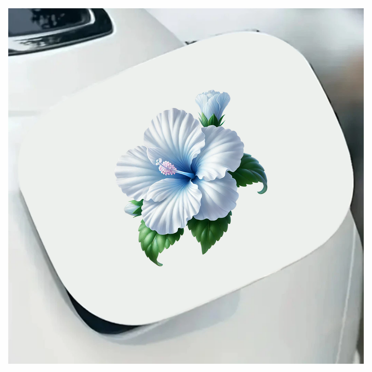 White Hibiscus Flower Green Leaves Vinyl Sticker Decal