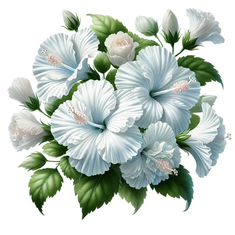 White Hibiscus Rose Leaves Flowers Vinyl Sticker Decal