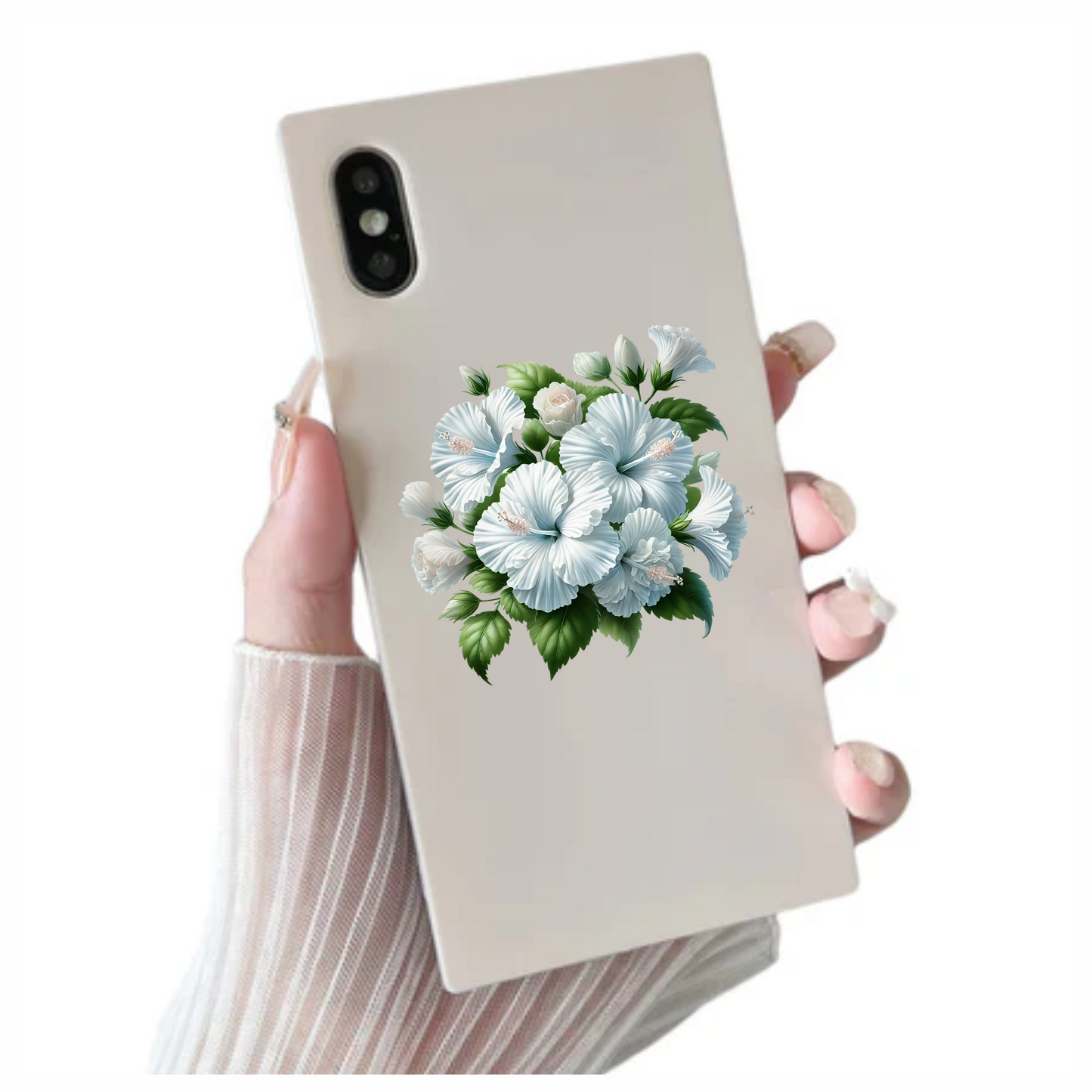 White Hibiscus Rose Leaves Flowers Vinyl Sticker Decal