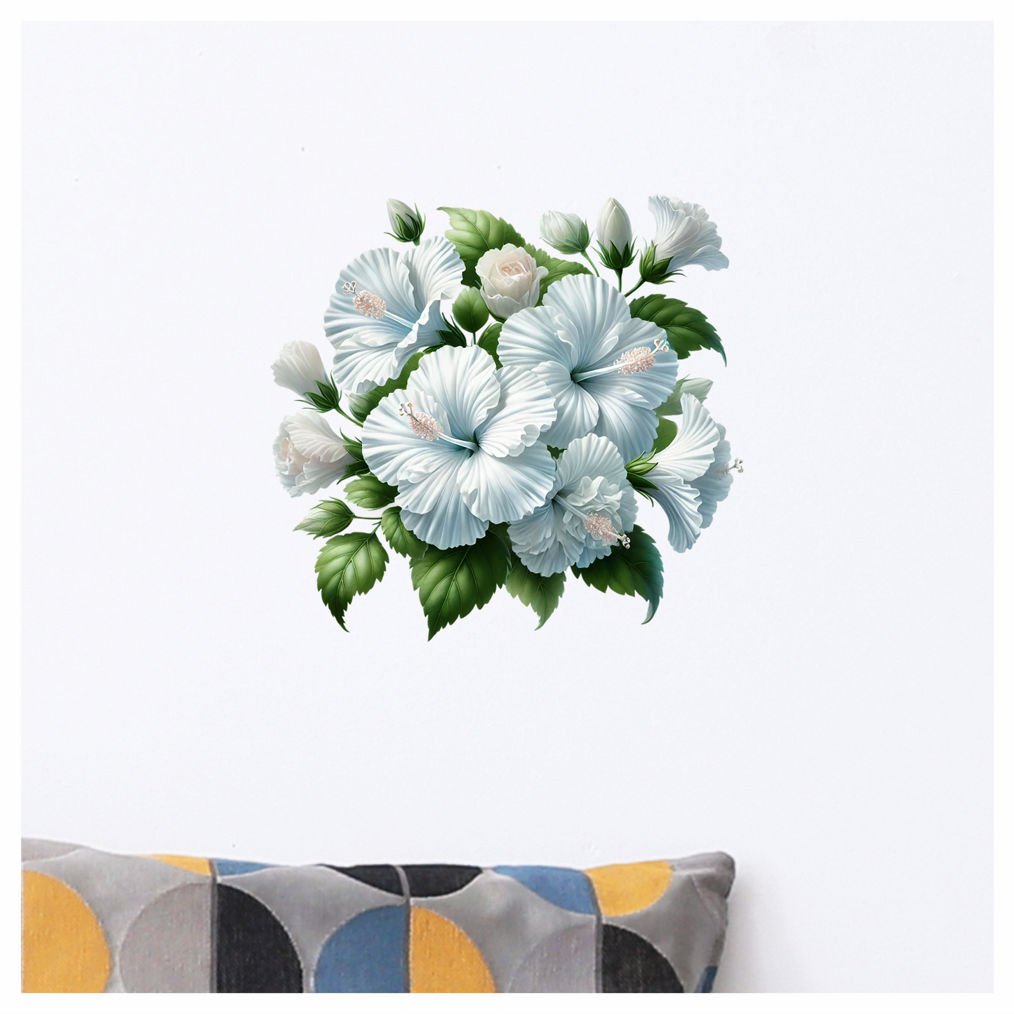 White Hibiscus Rose Leaves Flowers Vinyl Sticker Decal