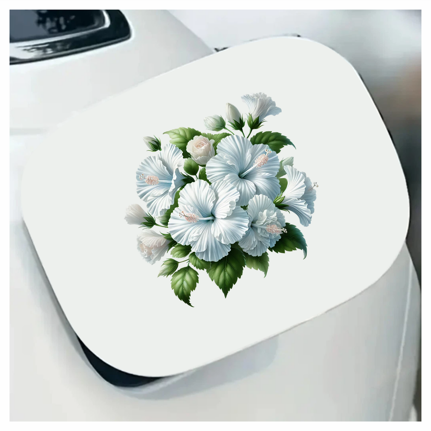 White Hibiscus Rose Leaves Flowers Vinyl Sticker Decal