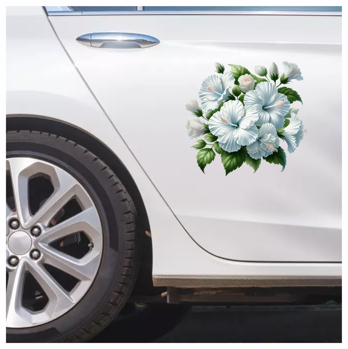 White Hibiscus Rose Leaves Flowers Vinyl Sticker Decal