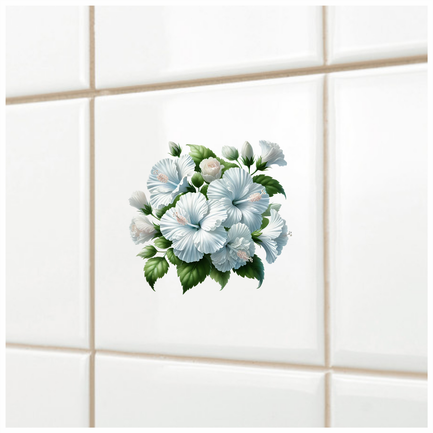 White Hibiscus Rose Leaves Flowers Vinyl Sticker Decal