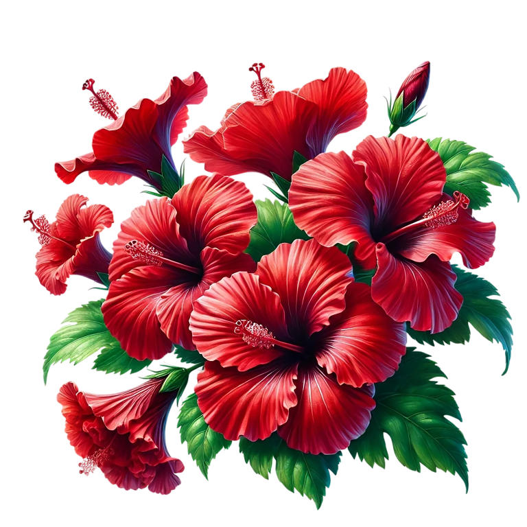 Red Hibiscus Flowers Green Leaves Vinyl Sticker Decal