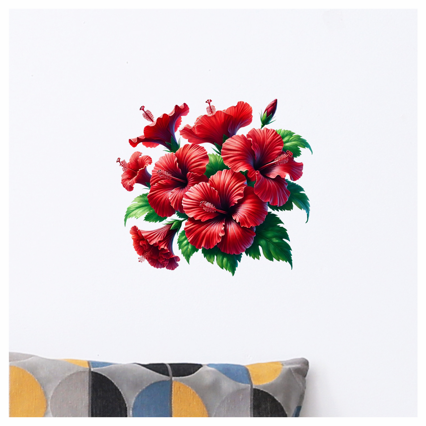 Red Hibiscus Flowers Green Leaves Vinyl Sticker Decal