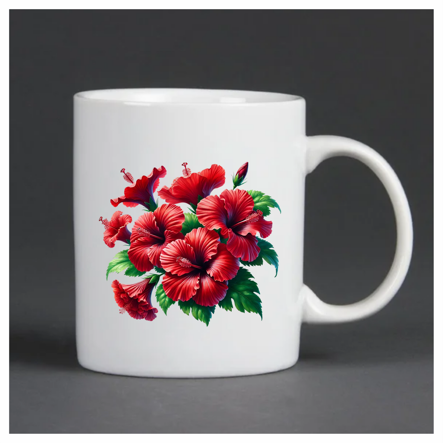 Red Hibiscus Flowers Green Leaves Vinyl Sticker Decal