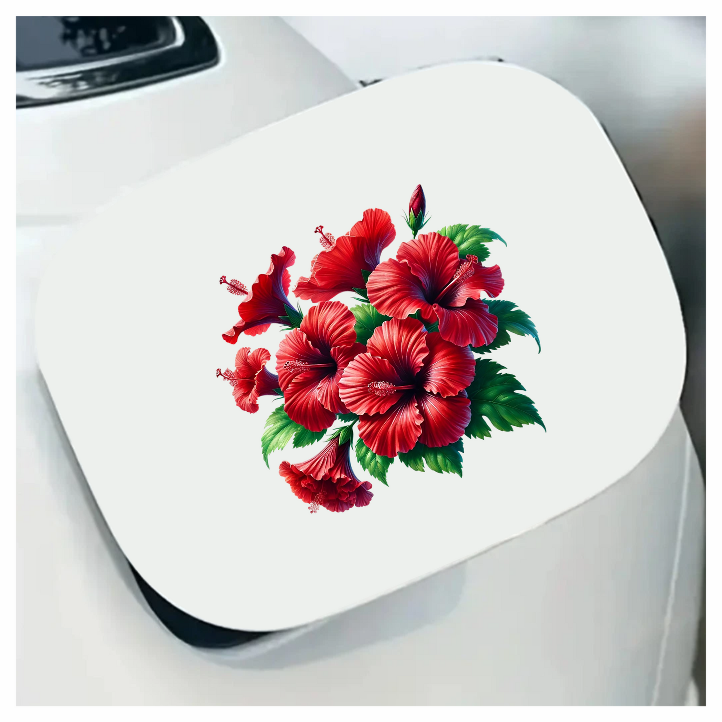Red Hibiscus Flowers Green Leaves Vinyl Sticker Decal