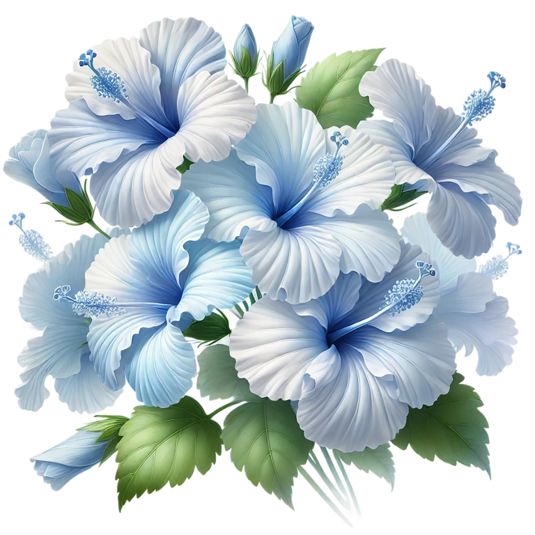 Blue Hibiscus Flowers Green Leaves Vinyl Sticker Decal
