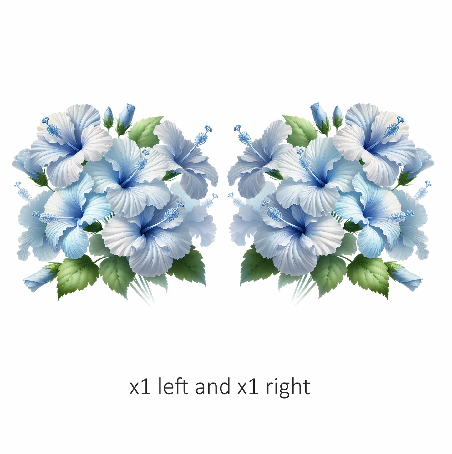 Blue Hibiscus Flowers Green Leaves Vinyl Sticker Decal