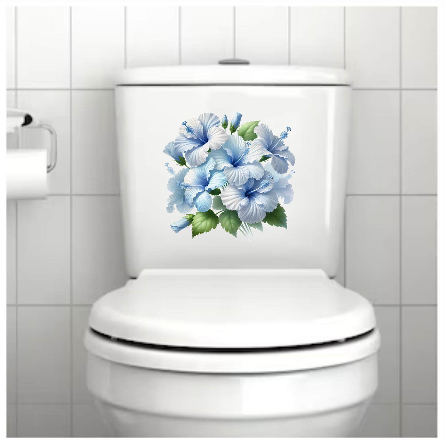 Blue Hibiscus Flowers Green Leaves Vinyl Sticker Decal