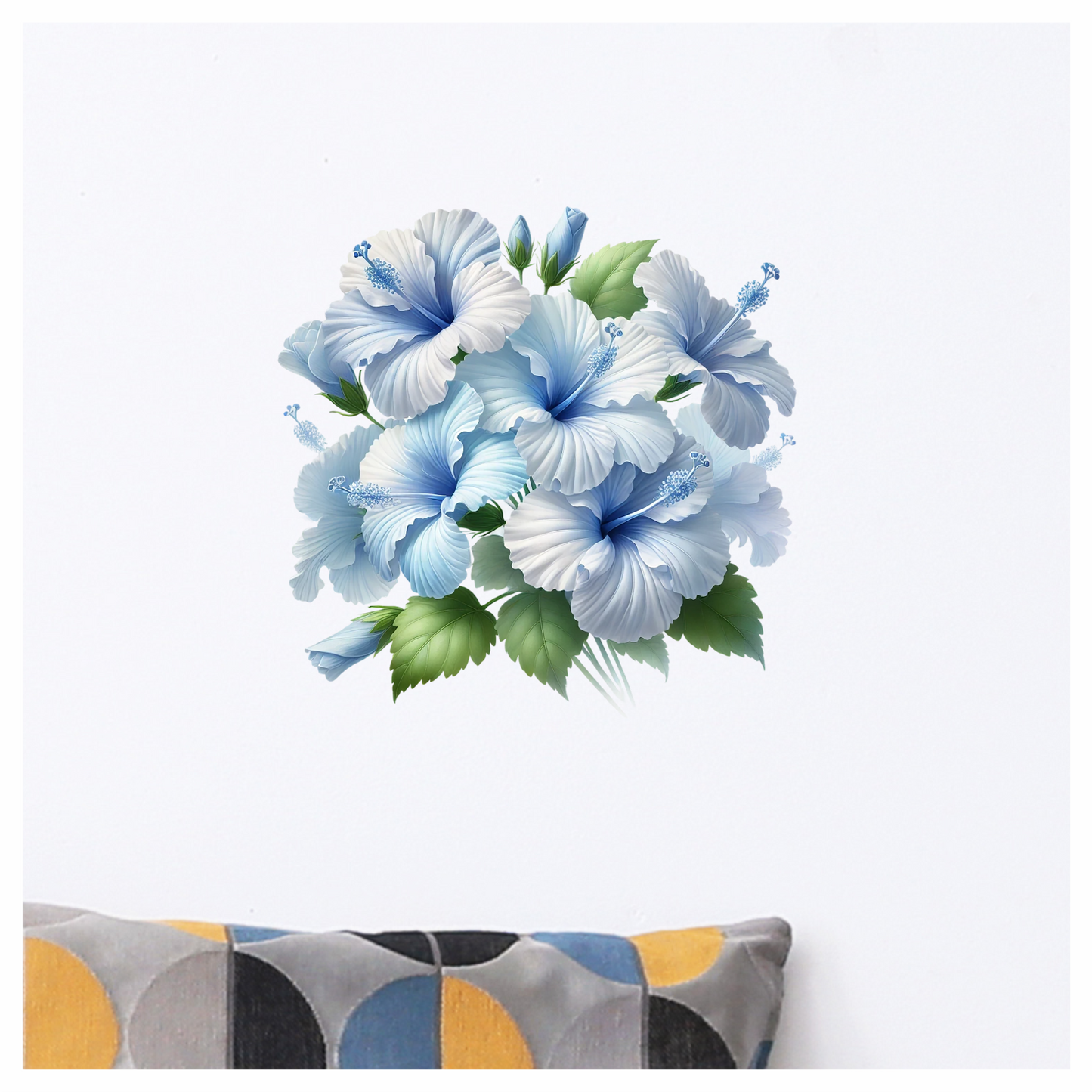 Blue Hibiscus Flowers Green Leaves Vinyl Sticker Decal