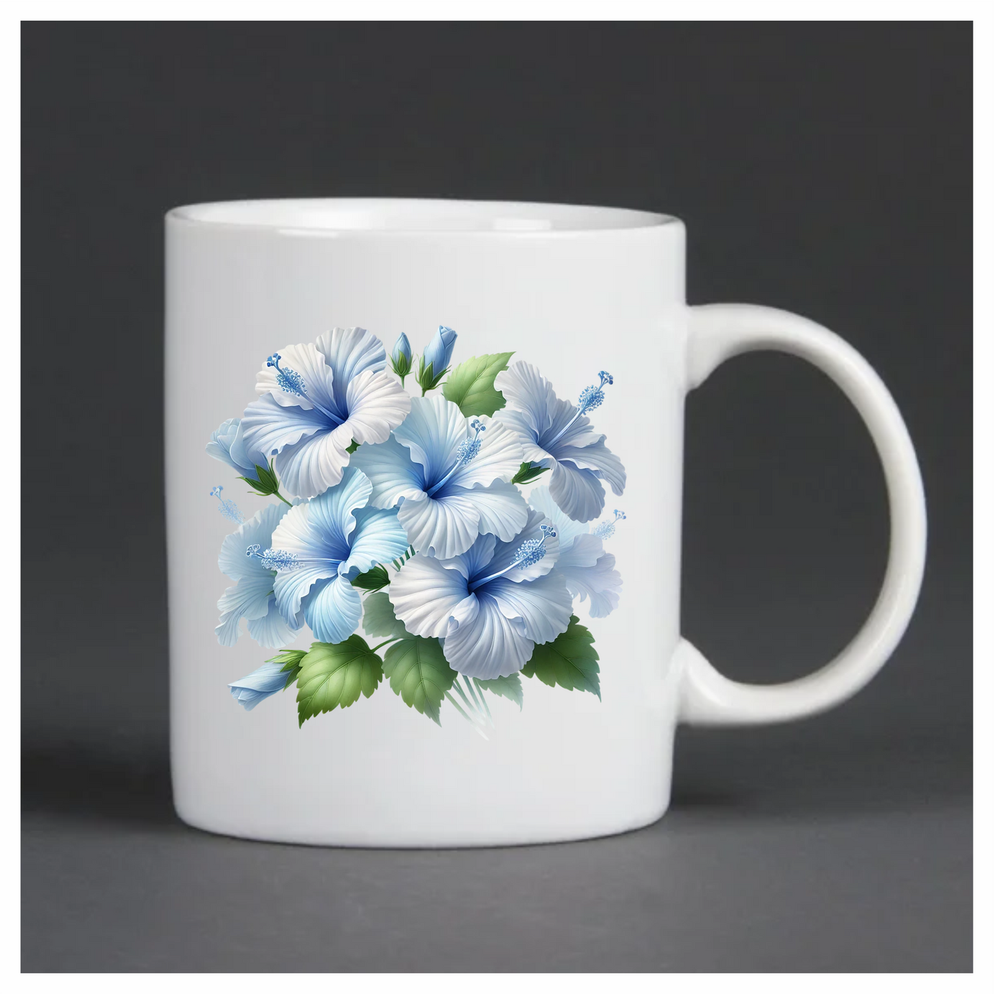 Blue Hibiscus Flowers Green Leaves Vinyl Sticker Decal