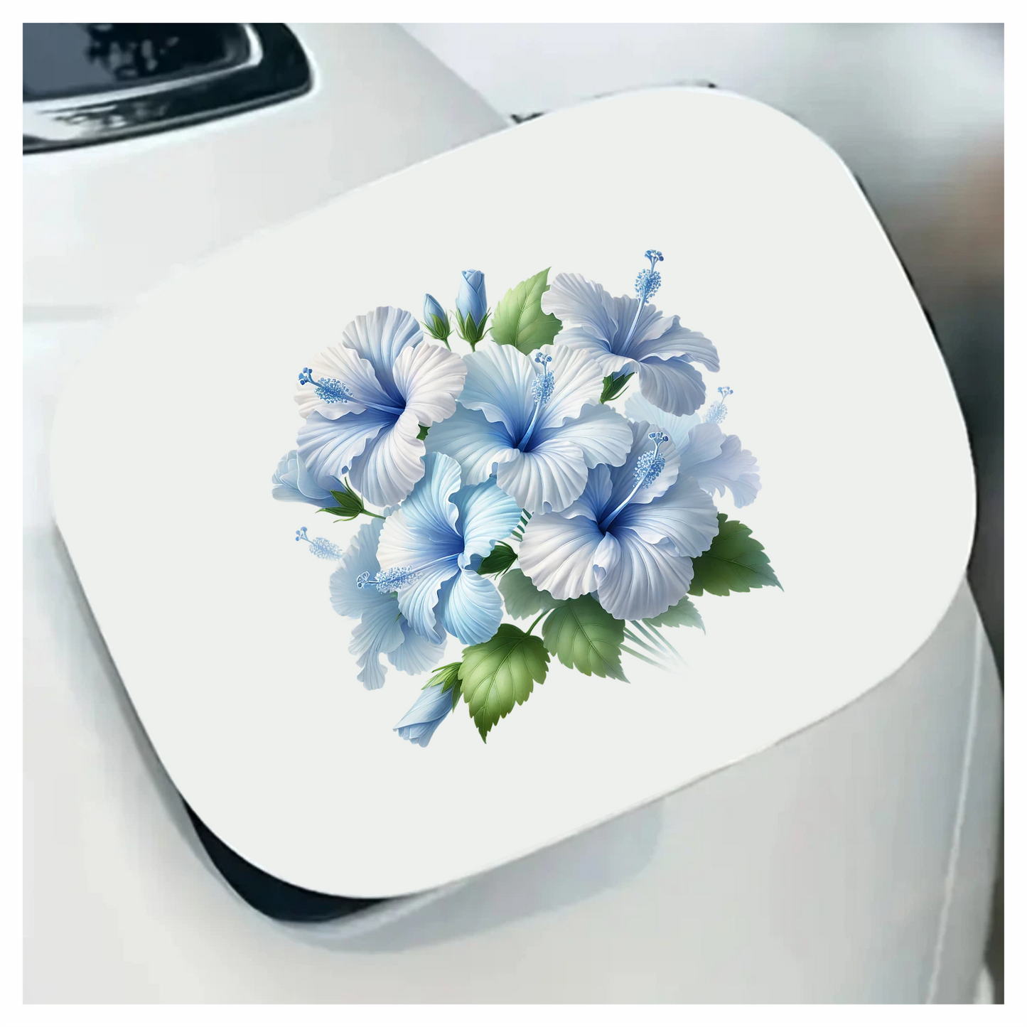 Blue Hibiscus Flowers Green Leaves Vinyl Sticker Decal