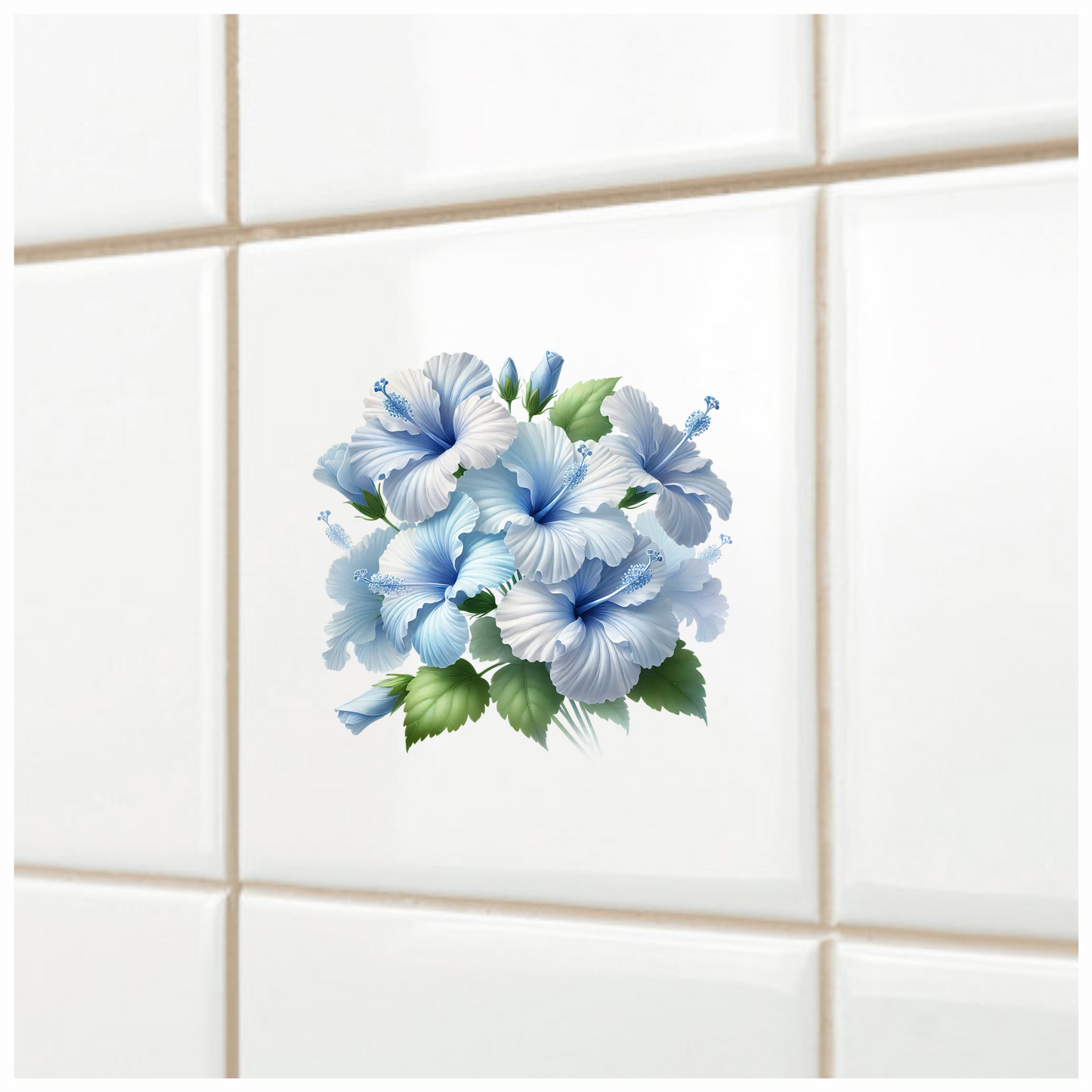 Blue Hibiscus Flowers Green Leaves Vinyl Sticker Decal