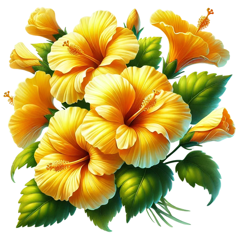 Yellow Hibiscus Flowers Green Leaves Vinyl Sticker Decal