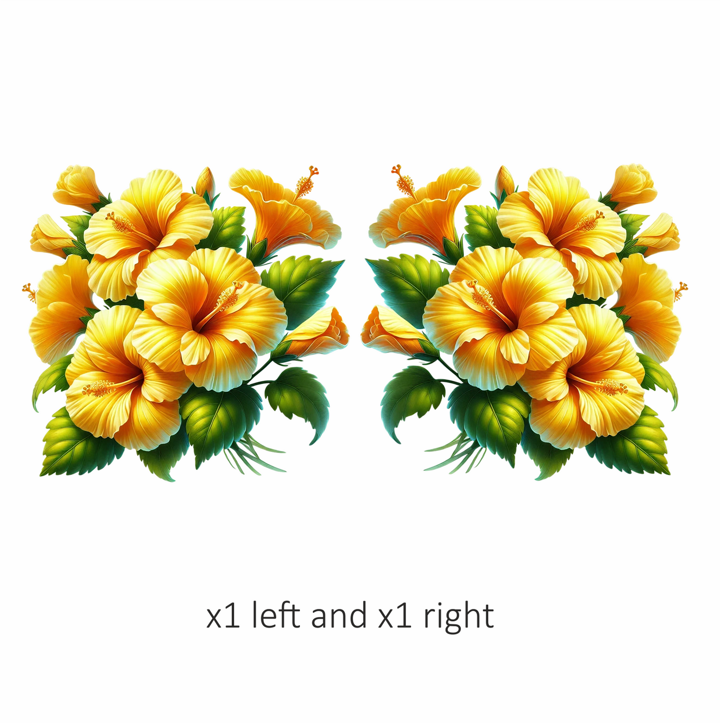 Yellow Hibiscus Flowers Green Leaves Vinyl Sticker Decal