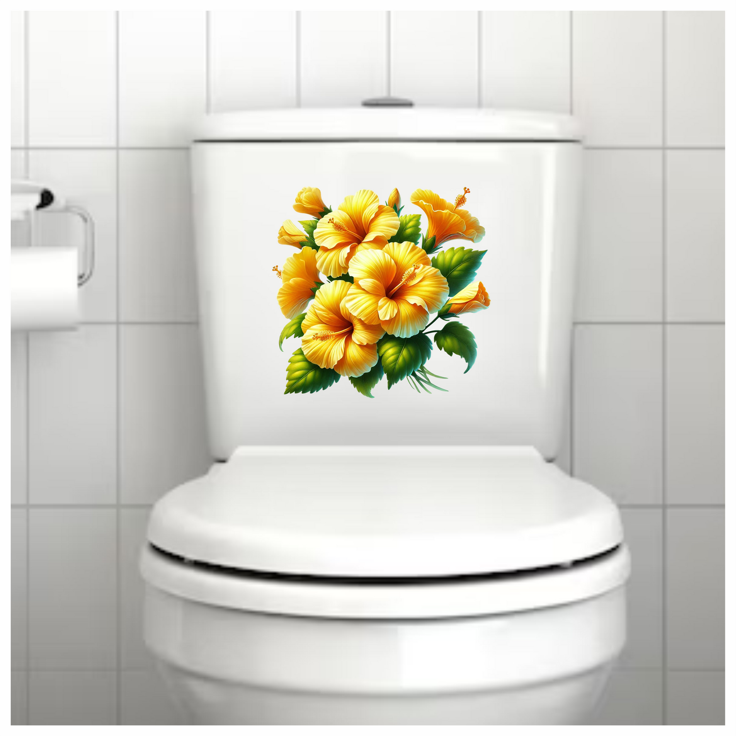 Yellow Hibiscus Flowers Green Leaves Vinyl Sticker Decal