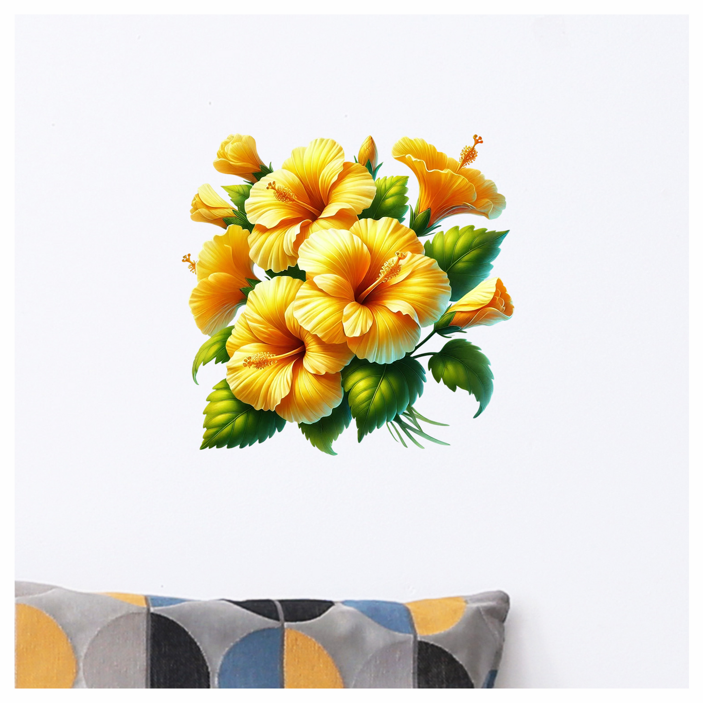 Yellow Hibiscus Flowers Green Leaves Vinyl Sticker Decal
