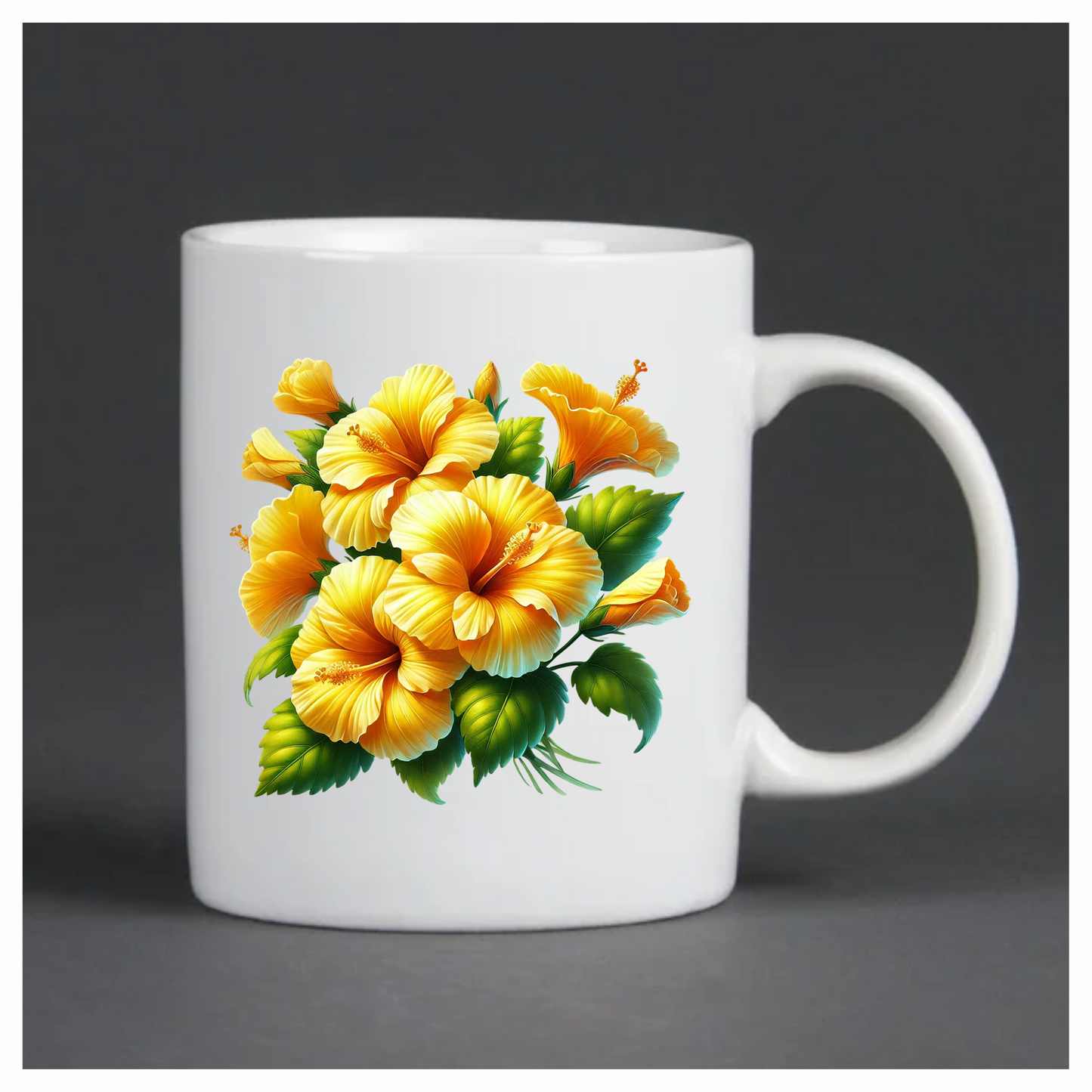 Yellow Hibiscus Flowers Green Leaves Vinyl Sticker Decal