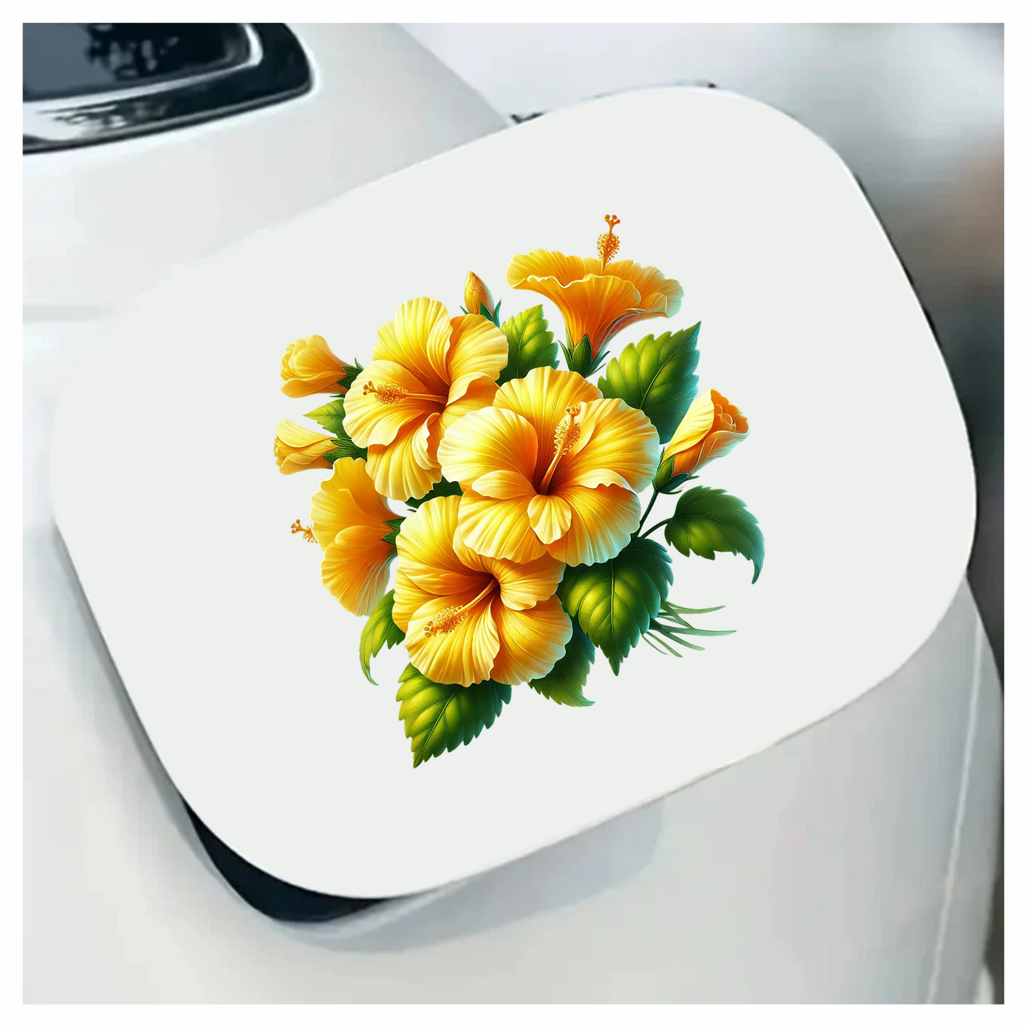Yellow Hibiscus Flowers Green Leaves Vinyl Sticker Decal