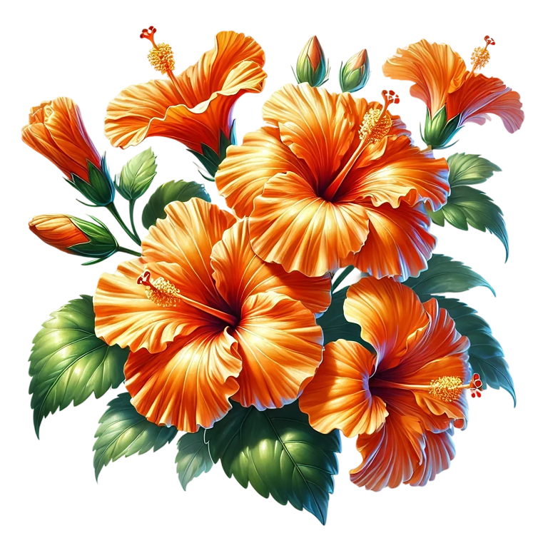Orange Hibiscus Flowers Green Leaves Vinyl Sticker Decal