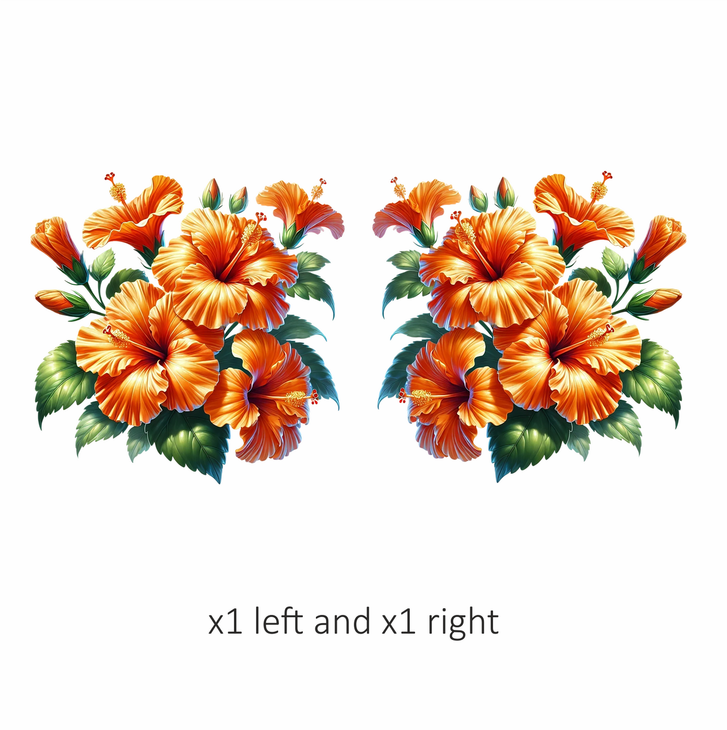 Orange Hibiscus Flowers Green Leaves Vinyl Sticker Decal