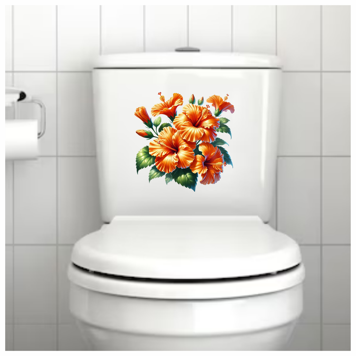 Orange Hibiscus Flowers Green Leaves Vinyl Sticker Decal