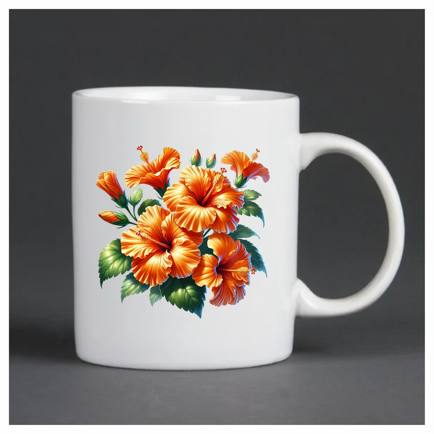 Orange Hibiscus Flowers Green Leaves Vinyl Sticker Decal