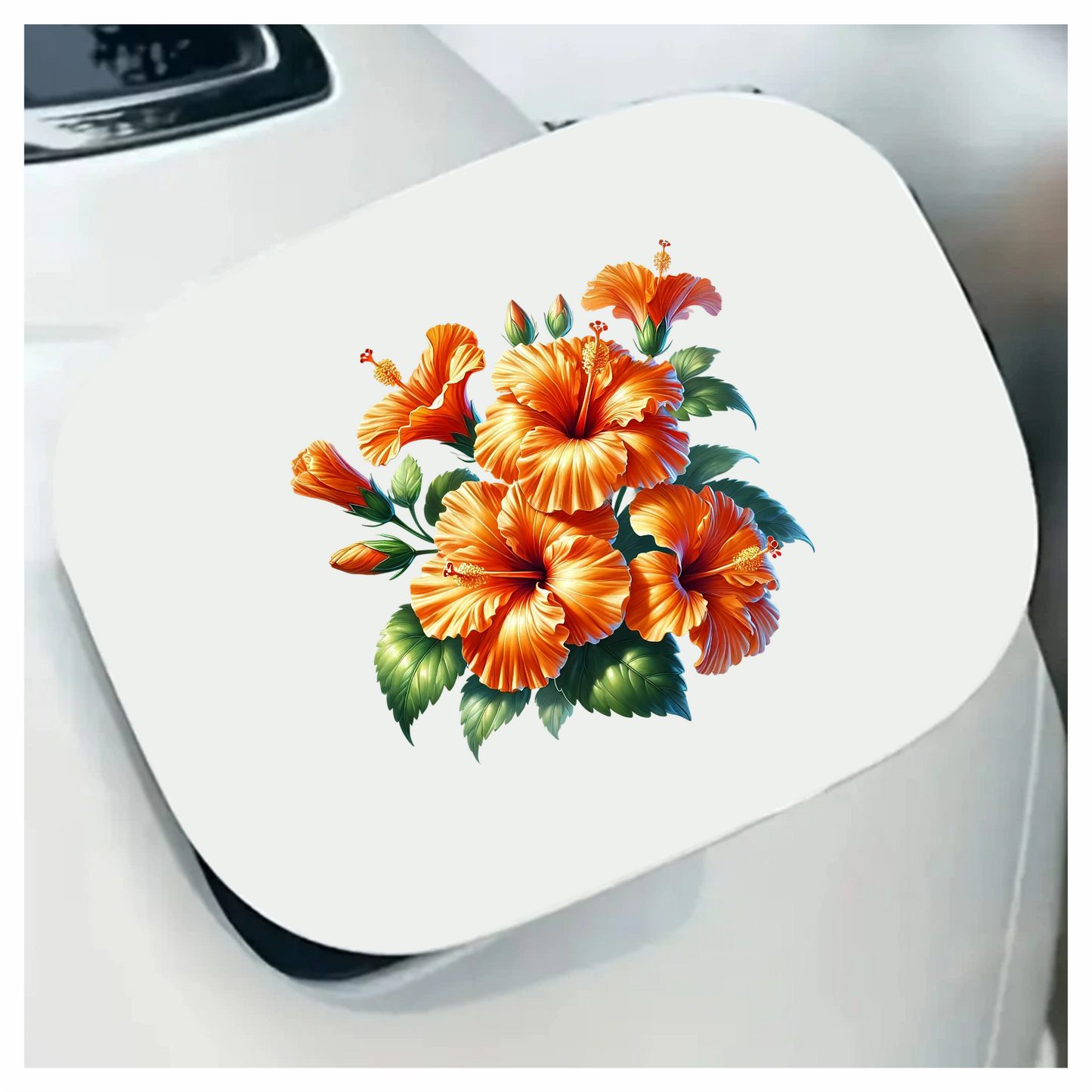 Orange Hibiscus Flowers Green Leaves Vinyl Sticker Decal