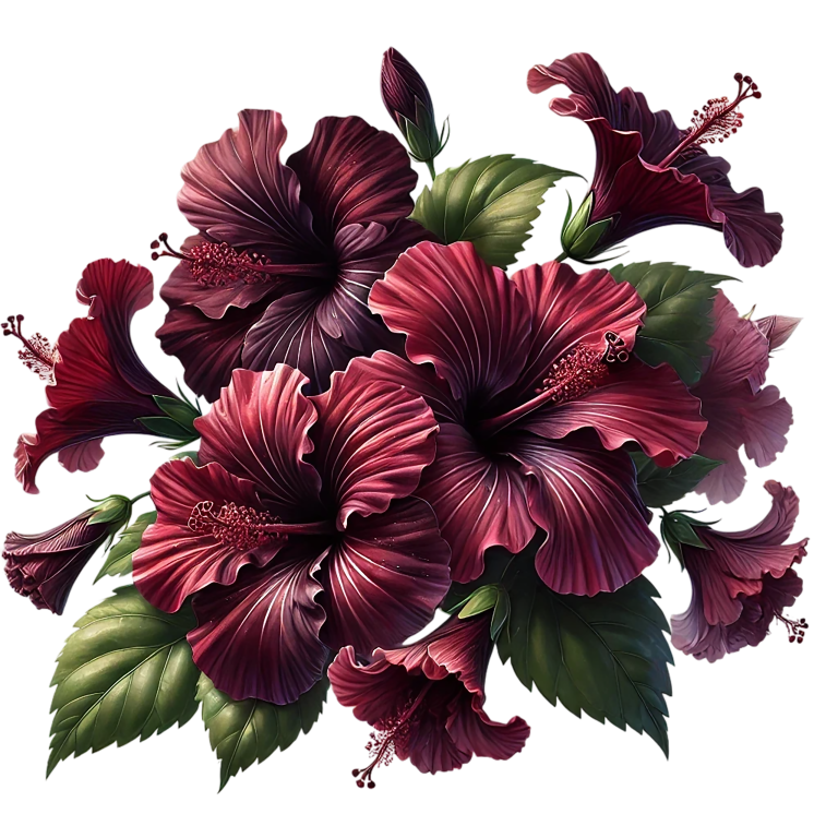Red Hibiscus Flowers Green Leaves Vinyl Sticker Decal